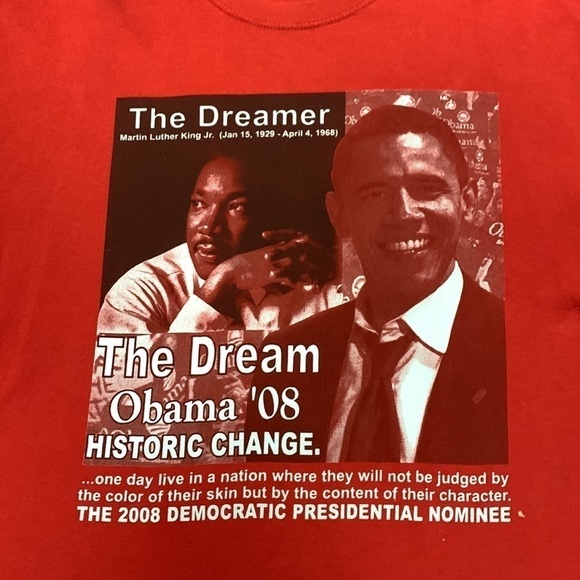 Martin Luther King Jr. & Obama 2008 Presidential Elect Democrat Red Tee - Picture 2 of 9